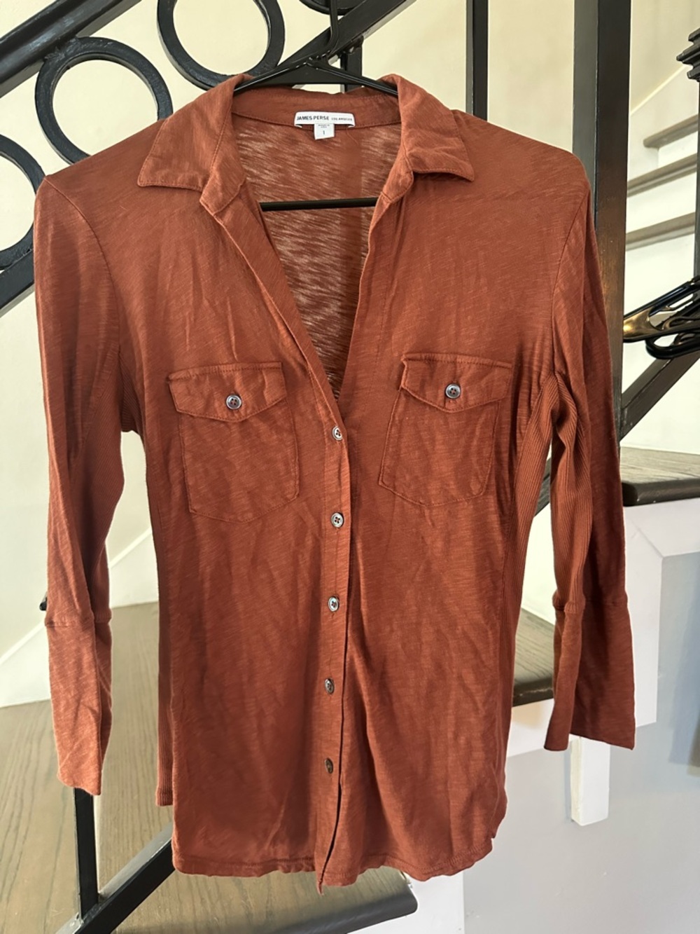 James Perse Burnt Orange Button Front Shirt